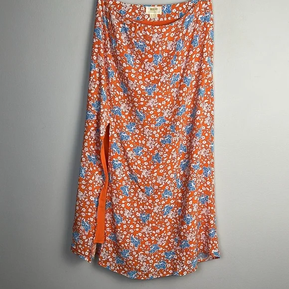 Anthropologie Maeve The Lille Side Slit Midi Skirt Size 6 Lined Orange Viscose - Picture 2 of 16